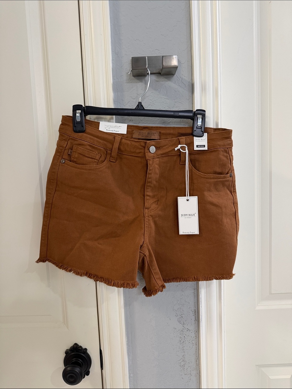 Judy Blue Rust-Brown High Rise Frayed Hem Denim Shorts